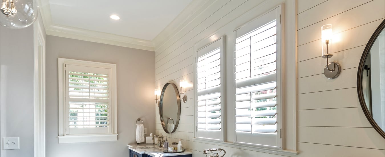 Plantation shutters in a bathroom